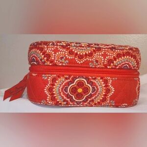 Vera Bradley Travel Jewelry Box Case Hard Oval Zip Around Coral Retired Pattern